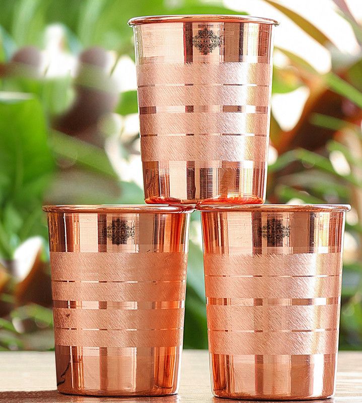 IndianArtVilla (Pack of 3) Set of Pure Copper Glass,300 ML Each,Drinkware & Tableware Glass Water/Juice Glass  (900 ml, Copper, Brown)