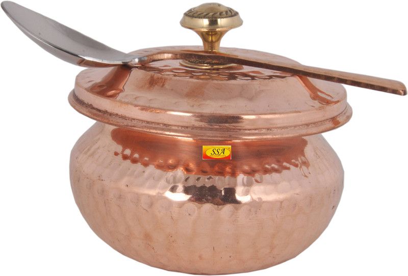 Shivshakti Arts Copper Handi with Lid&Serving Spoon-Punjabi Design-for Serving Food.(500ml)1 pc Handi 0.5 L with Lid  (Copper)