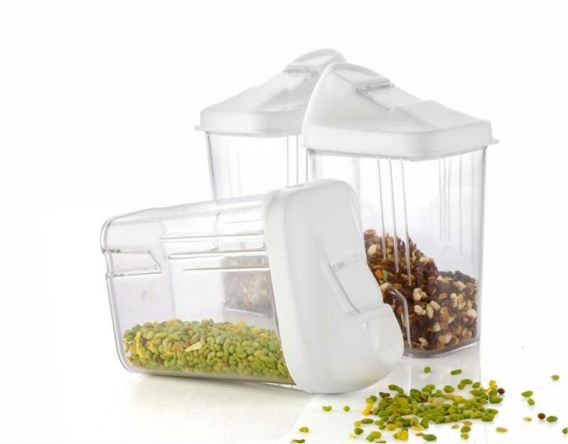 Actionware Storage Container Set with Sliding Mouth (Set of 3, 750 ML) Spices storage container box for kitchen - 750 Polypropylene Grocery Container  (Pack of 3, White)