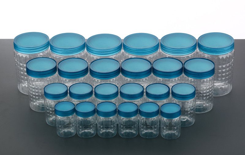 4 SACRED Airtight stackable kitchen storage jars - 250 ml, 350 ml, 650 ml, 1200 ml Plastic Grocery Container  (Pack of 24, Blue)