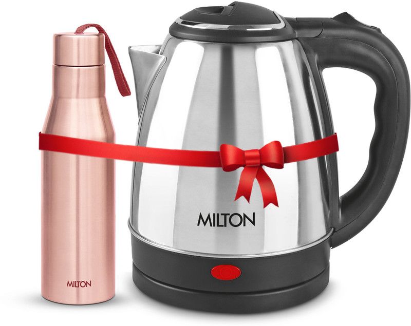 MILTON Combo Set Go Electro Steel Kettle, 1.5 Ltr, Water Bottle, 650 ml, Copper 2150 ml Flask  (Pack of 2, Silver, Copper, Steel)