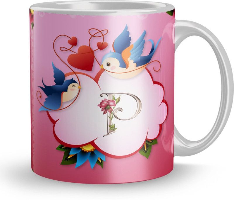 Letter P Alphabet Gift For Wife 320Ml Multicolor (Mug2263)Coffee Ceramic Coffee Mug  (320 ml)