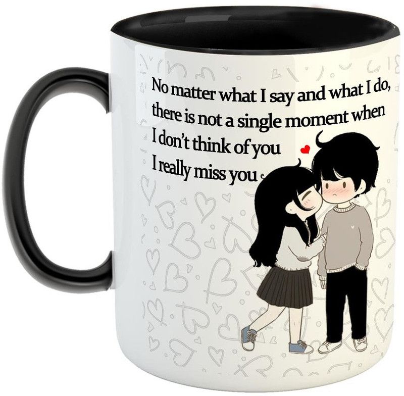 FABTODAY I really miss you Coffee - Best Valentine Gift for Husband and Boyfriend Girlfriend Wife - Color - Black Ceramic Coffee Mug  (350 ml)