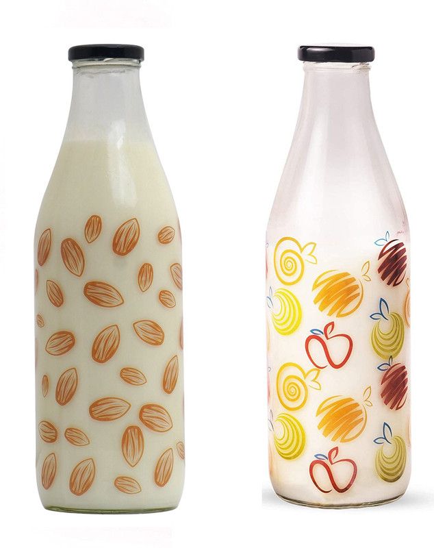 BATANIYA Fruits Printed 1000 ml Bottle  (Pack of 2, White, Glass)