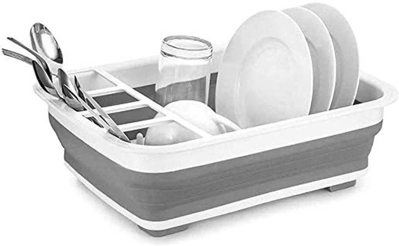 dreamenterprise Dish Drainer Kitchen Rack Plastic Sink Silicone Storage Basket, Space Saving for Kitchen Home