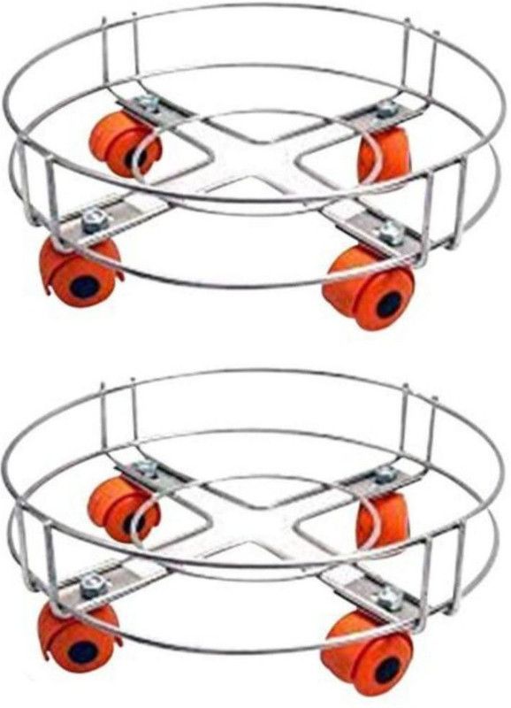 Zenex store Stainless Steel Cylinder Trolley Heavy with 4 Wheels Gas Trolly, set of 2 pcs Gas Cylinder Trolley  (Silver)