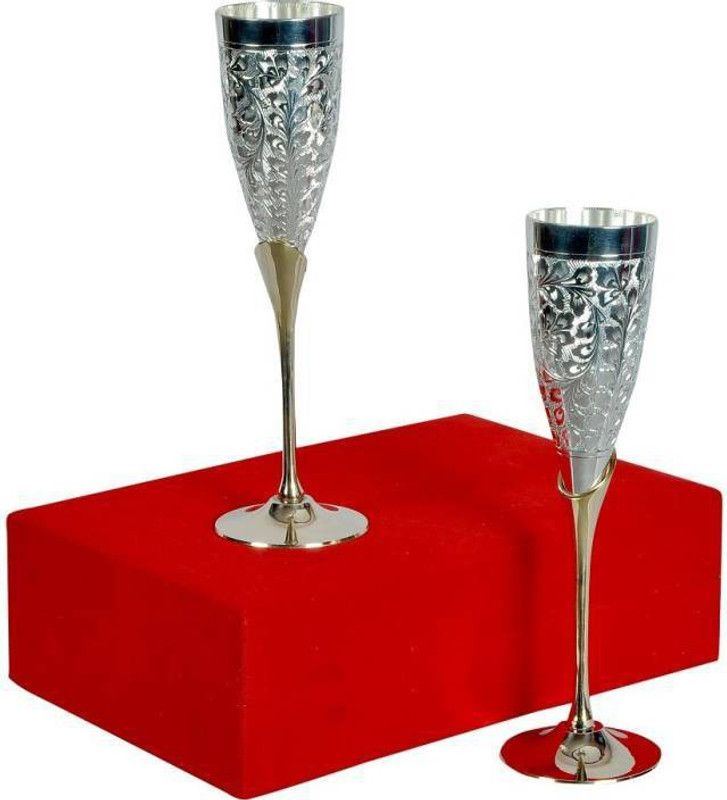 Arsalan (Pack of 2) TS01 Glass Set Wine Glass  (150 ml, Brass, Silver)