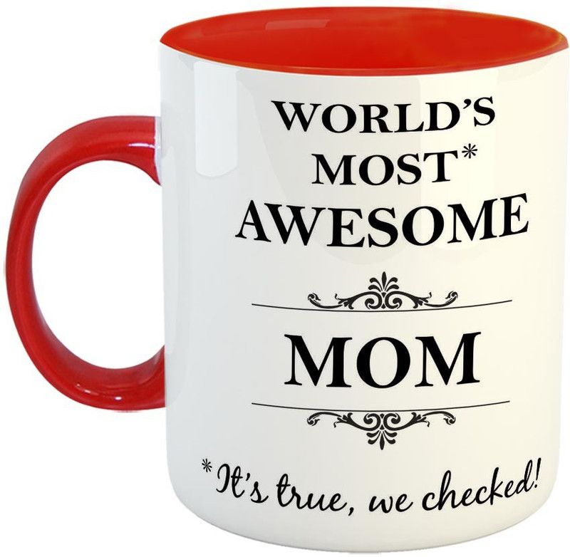 Furnish Fantasy World's most awesome Mom Ceramic Coffee - Best Birthday Gift for Mom / Mother's Day Gift - Color - Red (0931) Ceramic Coffee Mug  (350 ml)