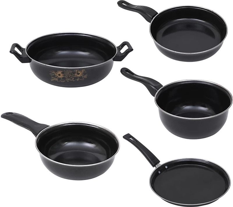Puros 5 Pcs Non-Stick Induction Base Cookware Set Induction Bottom Non-Stick Coated Cookware Set  (PTFE (Non-stick), 5 - Piece)
