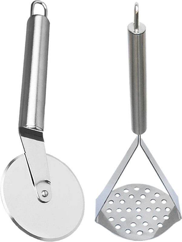 DreamBasket X17 Stainless Steel Pizza Cutter / Slicer & Potato Masher Silver Kitchen Tool Set  (Silver, Cutter, Masher)