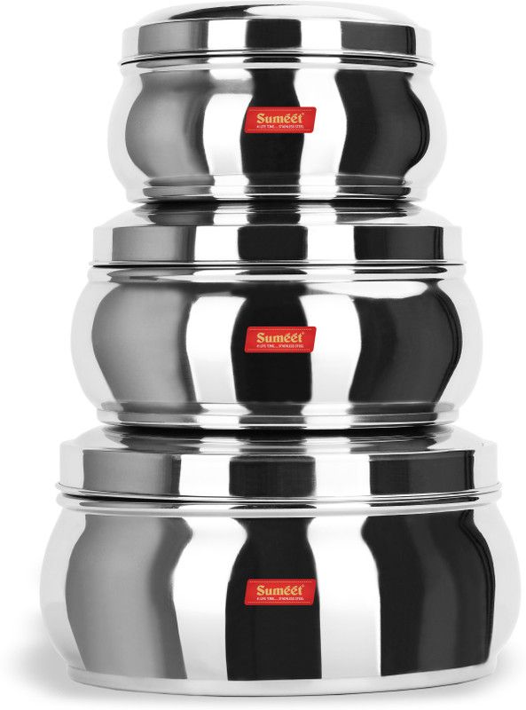 Sumeet Steel Fridge Container - 3 L  (Pack of 3, Silver)