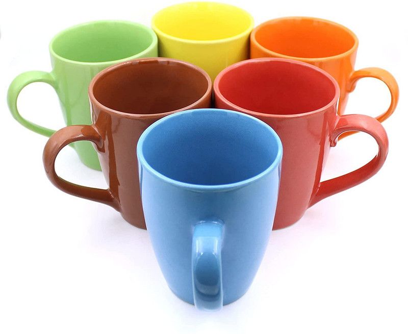 Aarvi Gift Gallery Pack of 6 Ceramic Glossy Coffee Mugs, Stoneware Ceramic (Multicolour, 6 Mugs)  (Multicolor, Cup Set)