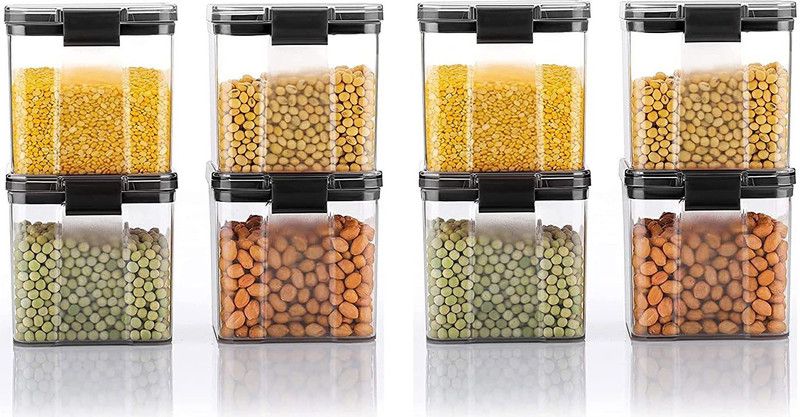 QZICOM Plastic Grocery Container - 700 ml  (Pack of 8, Black)