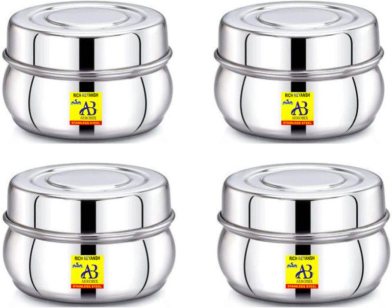 AEROBIX - 100 ml Steel Grocery Container  (Pack of 4, Silver)