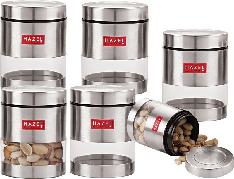 HAZEL Stainless Steel Transparent See Through Container - 500 ml Steel Grocery Container  (Pack of 6, Silver)
