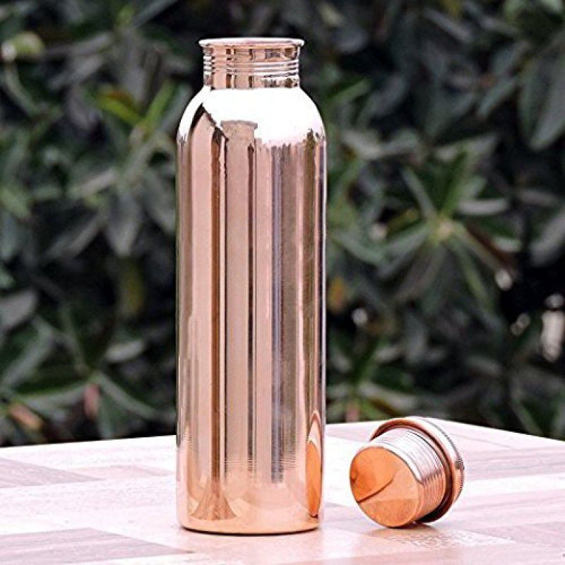 SAGA Pure copper water bottle – joint free and leak proof Bottle and Ayurvedic health benefits, Best for Travel purpose, daily use copper bottle, thermos style copper 1000 ml Bottle  (Pack of 1, Gold, Copper)