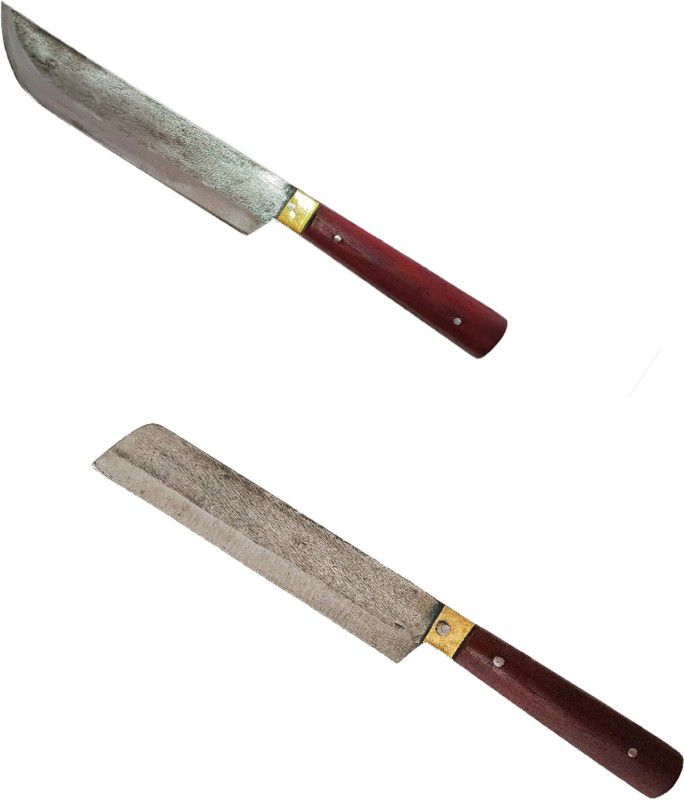 earthen fine crafts hand made leaf steel kitchen knives with wooden handle set of 2 Iron Knife Set  (Pack of 2)