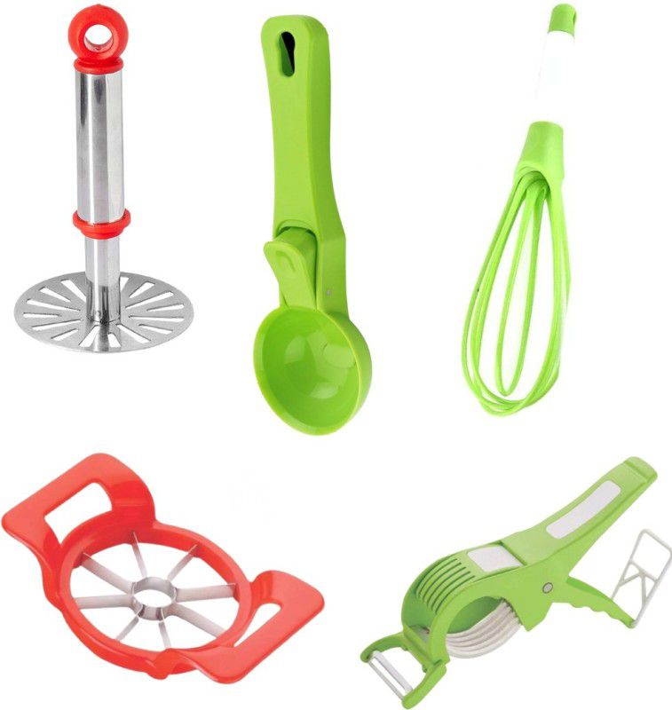 pSmart Kitchen Tool Combo Set 2 in 1 vegetables Cutter Masher (Stainless Steel),Apple Cutter,ICE CREAM SCOOP,Plastic Whisk Multicolor Kitchen Tool Set  (Multicolor, Cutter, Masher, Cutter, Whisk)