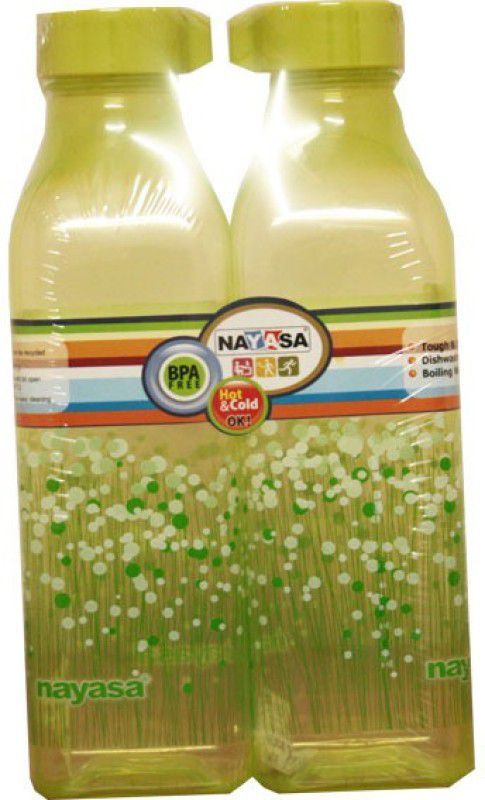 NAYASA Square bottle 1000 ml Bottle  (Pack of 2, Green, Plastic)