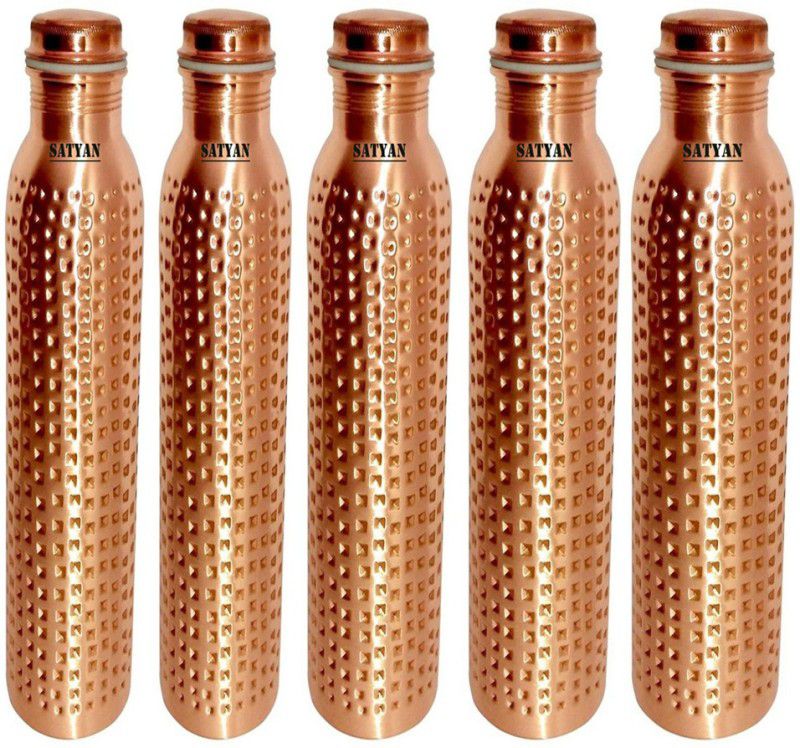 Satyan COPPER WATER BOTTLE, 1000 ML 1000 Bottle  (Pack of 5, Brown, Copper)