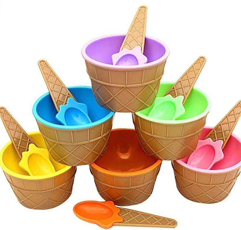 venja 6 in 1 ice cream bowl and spoon set Colander  (Multicolor Pack of 6)