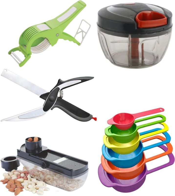 pSmart Kitchen Tool Combo Set 2 in 1 Vegetable Cutter Clever Cutter,Dry Fruit Slicer,2 in 1 Quick Chopper (450 ml),Spoon Set (6 pcs) Multicolor Kitchen Tool Set  (Multicolor, Cutter, Knife, Slicer, Chopper, Cooking Spoon)