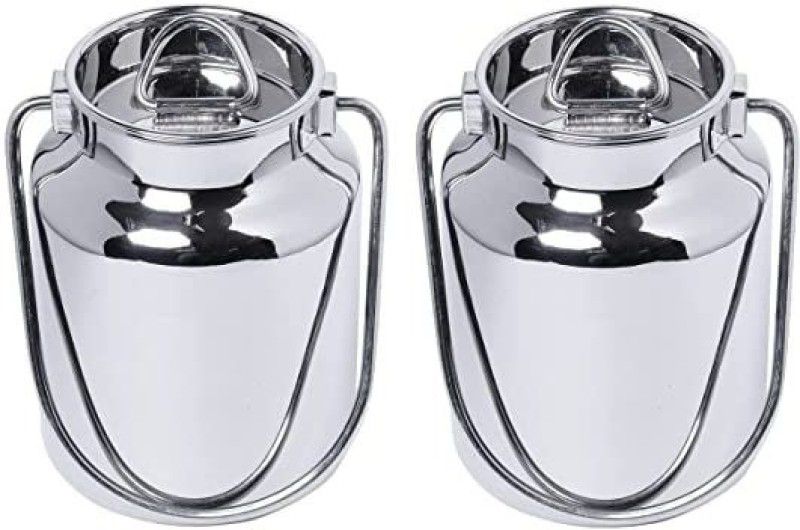 KhatuMart - 2 L Steel Milk Container  (Pack of 2, Silver)