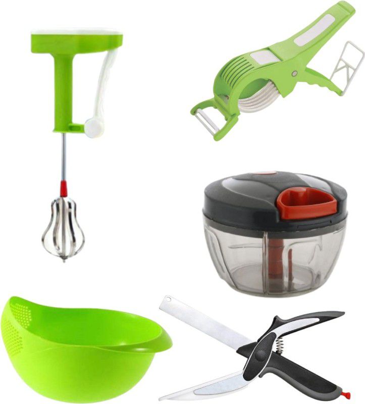 pSmart Kitchen Tool Combo Set 2 in 1 Vegetable Cutter Clever Cutter,Chopper (450 ml),PLASTIC ICE CREAM SCOOP,Hand Blender Multicolor Kitchen Tool Set  (Multicolor, Cutter, Knife, Chopper, Blender)