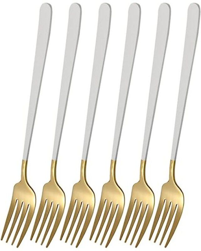 HEXONIQ 8" Stainless Steel Dinner Forks Set with Colorful Handle & Shiny Gold Mouth Stainless Steel Dinner Fork Set  (Pack of 6)