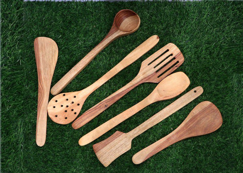 J1 HANDMADE WOODEN SET OF 7 Kitchen Tool Set  (wood color)
