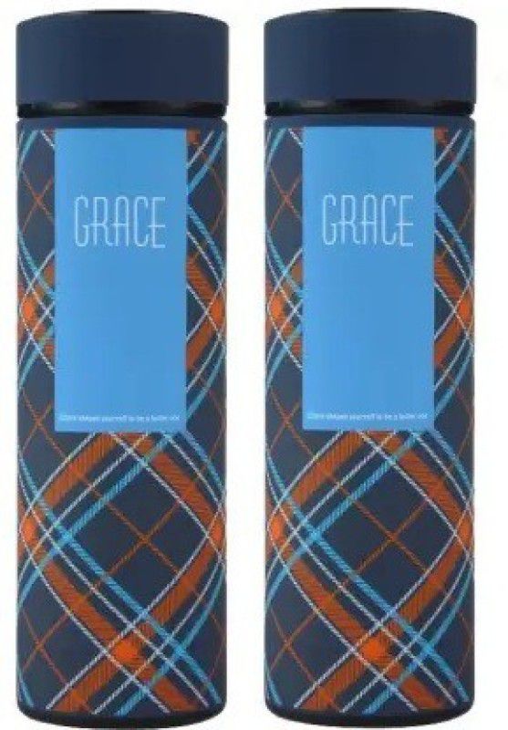 ICONIX Blue Grace Temperature Water Bottle Double Wall Stainless Steel Hot & Cold Combo 500 ml Flask  (Pack of 2, Blue, Steel)