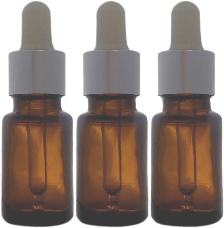 JFA Bobby Corporation 10 ml Amber Glass Bottle with Silver Cap White Teat Dropper 10 ml Bottle  (Pack of 3, Brown, Glass)