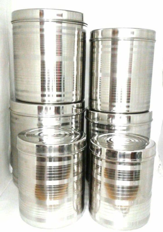 KITCHEN NEXT - 5 L, 10 L Steel Bread Container  (Pack of 6, Silver)