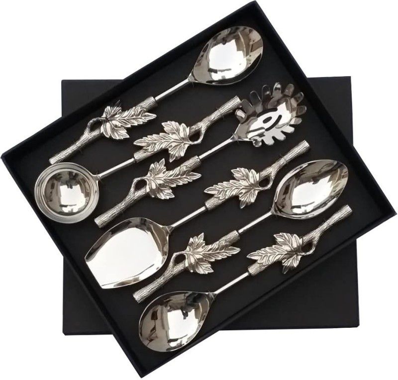 Maverics Stainless Steel Serving Cutlery Set| Spoon Set| Leaf Design| Best Gifting Option Stainless Steel, Aluminium Cutlery Set  (Pack of 1)
