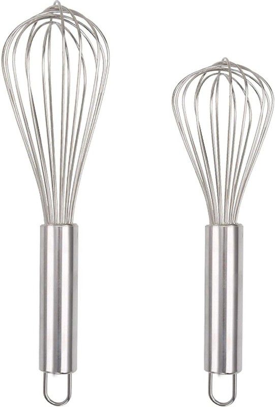ROSHNI JUNCTION 2 Pc Stainless Steel Whisks 8"+10", Wire Whisk Set Kitchen wisks for Cooking, Blending, Whisking, Beating, Stirring Steel Balloon Whisk  (Pack of 2)