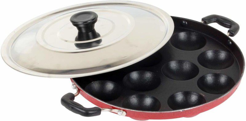 Fastage Appam pan with steel lid Chetty Pan 24 cm diameter with Lid 1.5 L capacity  (Aluminium, Non-stick)