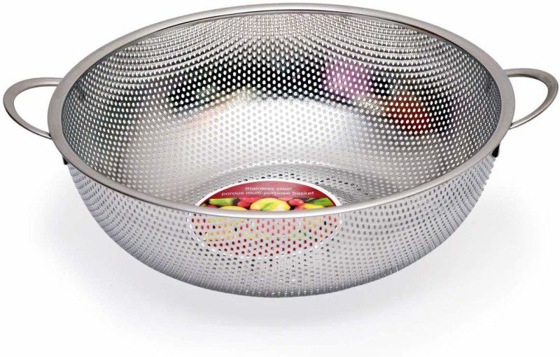 Luxafare Steel Kitchen Fruit Vegetable Rice Washing Baskets Strainer Drainer with Handle Strainer  (Silver Pack of 1)