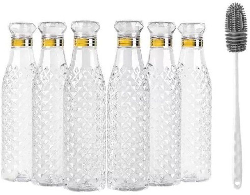 STARKENDY Crystal Clear Plastic Water Bottle 1 litre, Plastic Fridge Set of 6 1000 ml Bottle  (Pack of 6, Clear, Plastic)