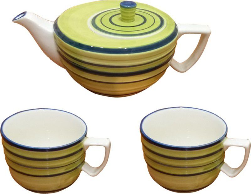 VACCHI Pack of 3 Porcelain Tea Kettle Cups Set for Couples  (Green, Cup and Saucer Set)
