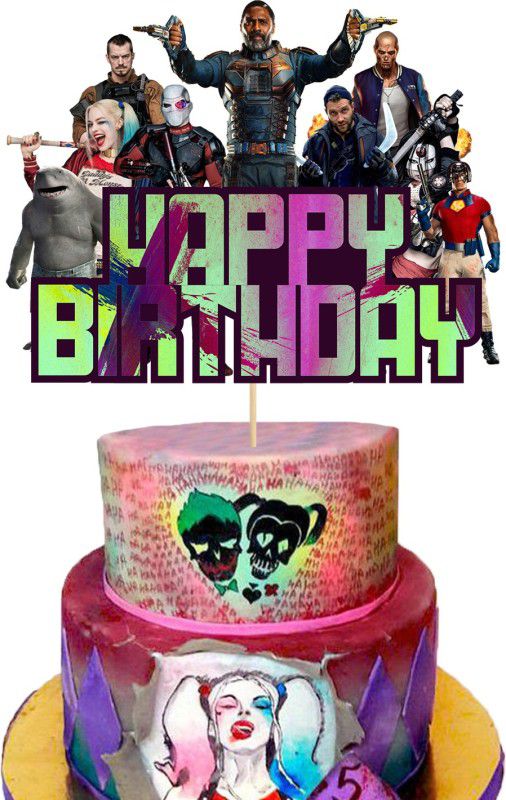 ZYOZI ZYOZI The Suicide Squad Happy Birthday Cake Topper Film Theme Party Decor Picks for Movie Fans Party Decorations Supplies Cake Topper  (BLACK Pack of 1)