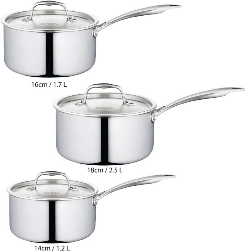 BOROSIL Cookfresh Five-ply Sauce Pan 24 cm diameter with Lid 1.8 L capacity  (Stainless Steel, Induction Bottom)