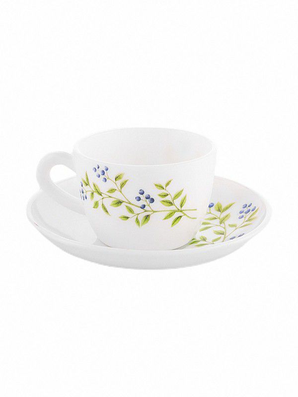 LAOPALA Pack of 12 Opalware Pack of 12 Opalware LUSH GREEN 6 pcs cup & saucer Set {Cup (6 pcs) || Saucer (6 pcs)} (Multicolor)  (White, Cup and Saucer Set)