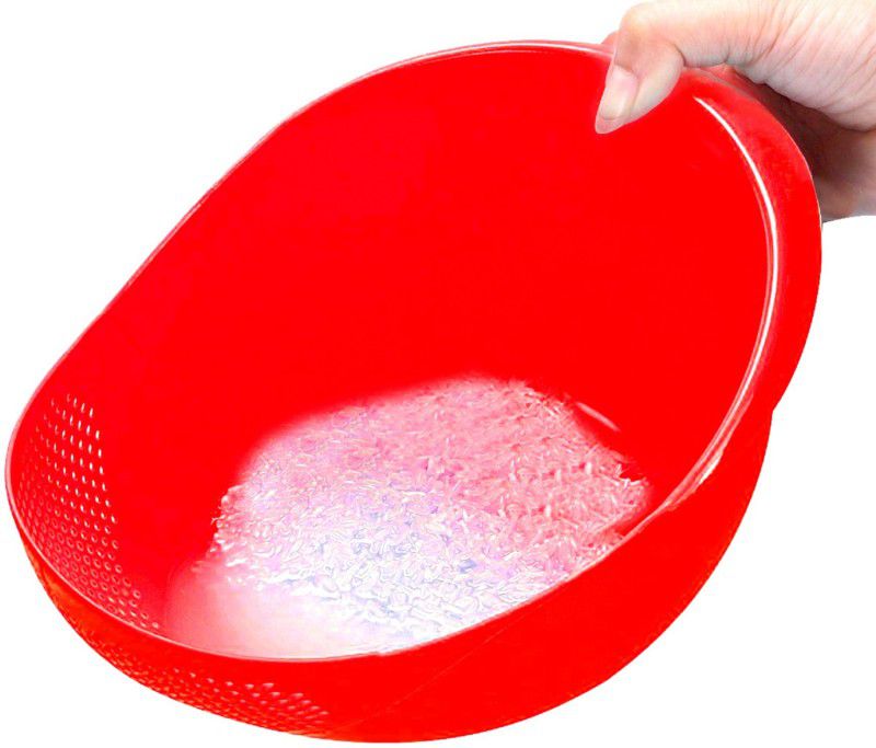 LooMantha Rice Pulses Fruits Vegetable Noodles Pasta Washing Bowl (Pack of 1, Red) Colander  (Red Pack of 1)