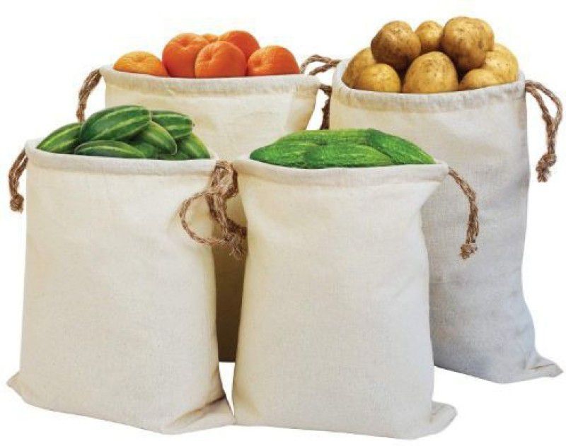 INKULTURE Vegetables Bags for Refrigerator - Eco-Friendly, Washable, Reusable - Set of 4 (2L) Pack of 4 Grocery Bags  (White)