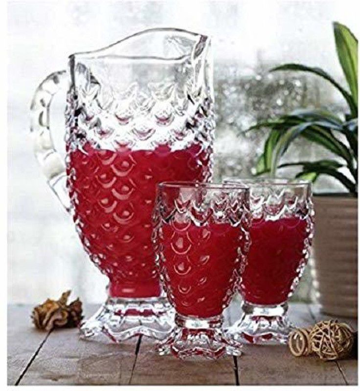 sanharshu Crystal Glass 1 Jug (1.5 L) and Set of 6 Glass Pineapple Design (250 ml) Each Jug Bottle Glass Set  (glass)