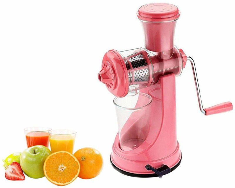 MOONZA Plastic Hand Juicer Fruit and Vegetable Manual Juicer with Steel Handle Hand with Vacuum Unit Locking System Machine for Home  (Pink)