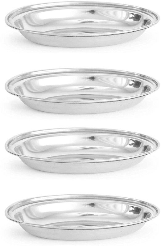 Allure Auto Stainless Steel Lunch Dinner Plate | Oval Plate | Subzi Plate | Rice Plate| Dahi Plate | Chat Plate | 20 cm X 13 cm| Depth 29mm | 70 Gram wgt. Per Plate | ( Set Of 4 ) Dinner Plate  (Pack of 4)