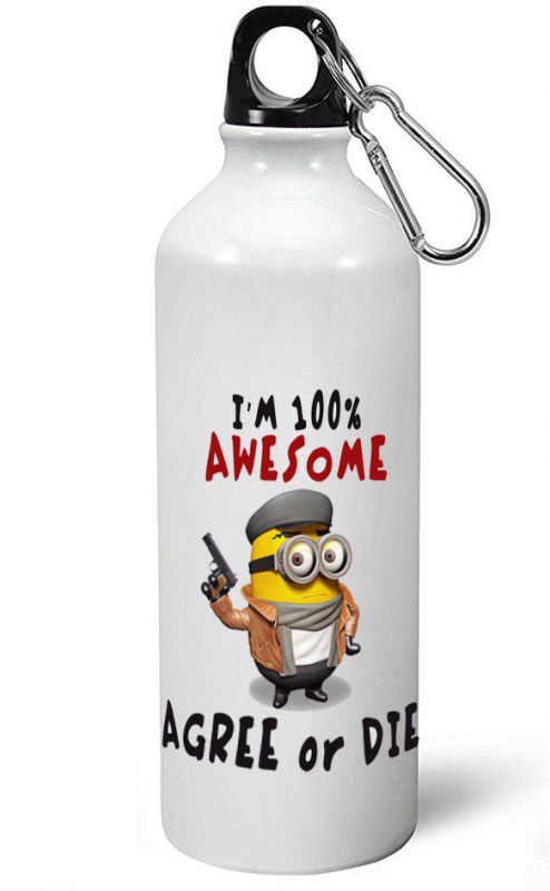 MUGKIN A032- Minion despicable me Official printed Bottle ML- 600 ml Bottle  (Pack of 1, White, Aluminium)