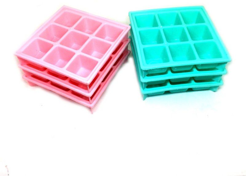 Easy Track Square Ice Trays (Set of 6) Pink & Green Plastic Ice Trays Green, Pink Plastic Ice Cube Tray  (Pack of6)