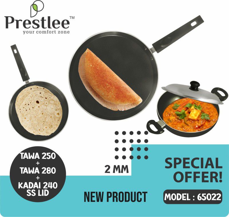 Sabari Prestle PNFT-65022 Non-Stick Coated Cookware Set/kadai nonstick/Flat Tawa Kadhai 24 cm diameter 0.5 L capacity  (Aluminium, Non-stick)